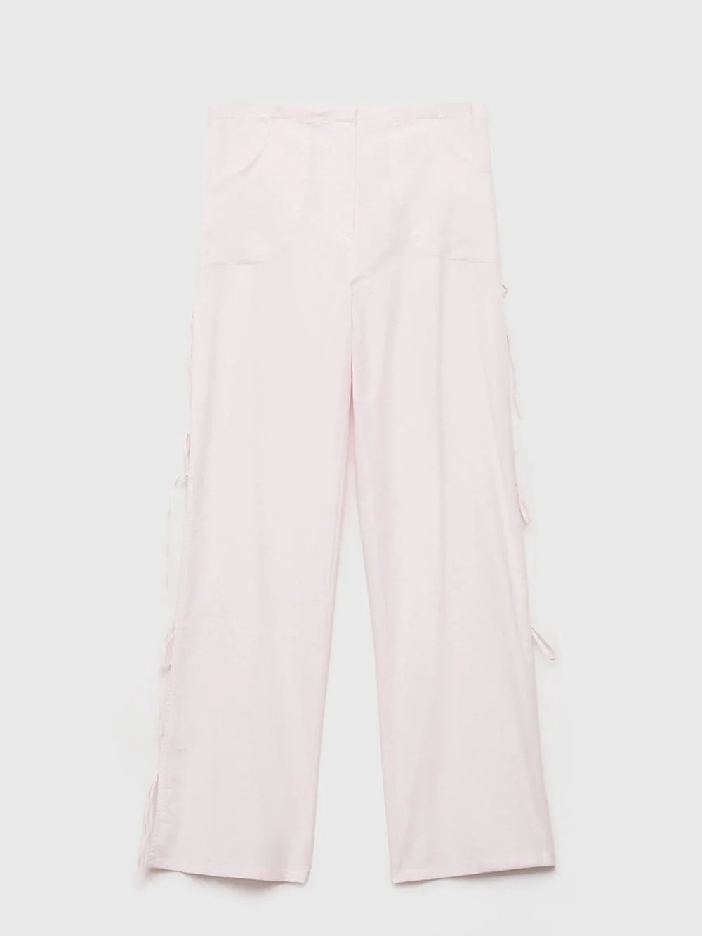 Mango Straight Pants with Slits and Bows in Pastel Pink - EUC